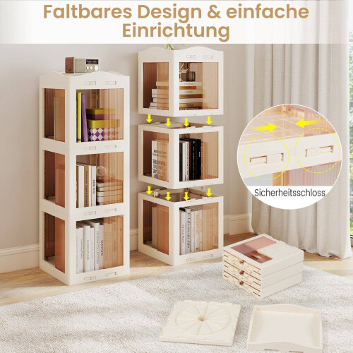 3-Tier Rotating Bookshelf, Foldable, Non-Slip, White 2