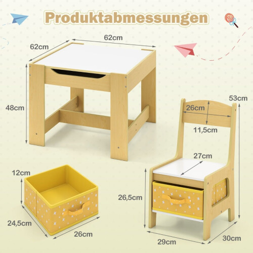 Ensemble table et chaises pour enfants, jaune, à partir de 3 ans 1