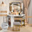 Coiffeuse d'angle avec tabouret, miroir LED et ports de chargement 4