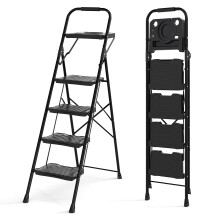 Escalera plegable de 4 peldaños con bandeja para herramientas y pedales antideslizantes