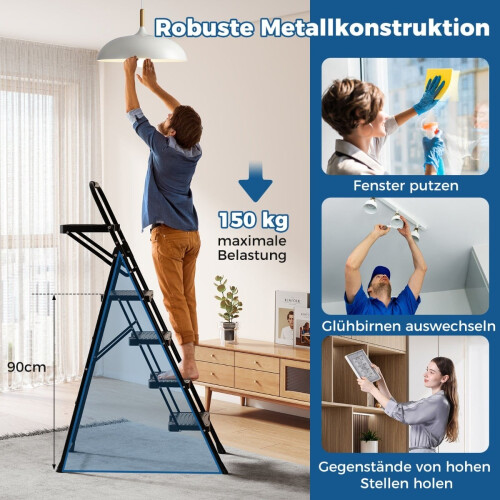 4-Step Folding Ladder with Tool Tray, Non-Slip Pedals 2