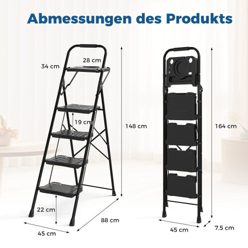 4-Step Folding Ladder with Tool Tray, Non-Slip Pedals 1
