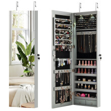 Schmuckschrank mit LED-Beleuchtung, Spiegel, abschließbar, grau