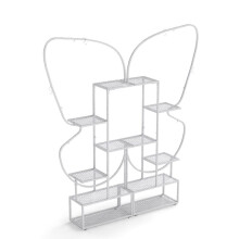 Soporte metálico para plantas con forma de mariposa de 6 niveles y ganchos, color blanco