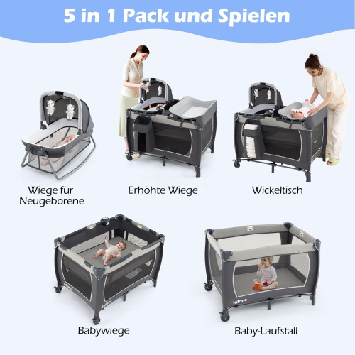 Lit bébé portable 5 en 1 avec table à langer et berceau 2