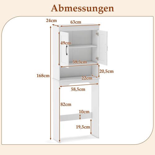 Over-Toilet Storage Cabinet, Adjustable Shelf, 168 cm 1