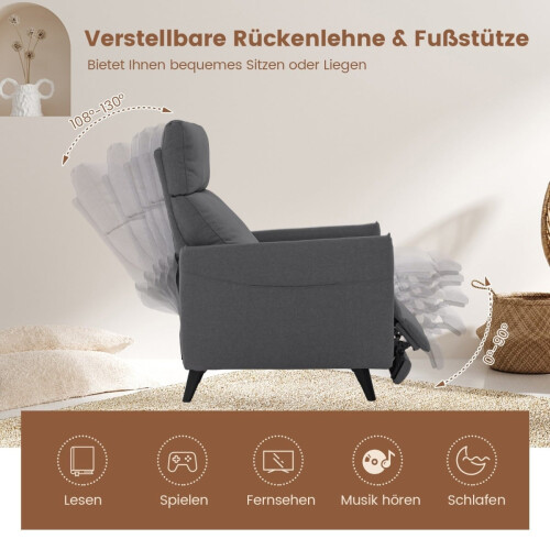 Recliner Chair with Adjustable Backrest & Footrest, Dark Grey 2