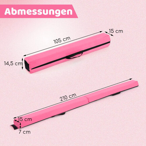 Foldable Gymnastics Balance Beam, 210 cm, Pink, Non-Slip 1