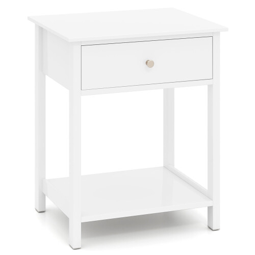 White Nightstand with Drawer & Open Shelf - 48x40x58 cm