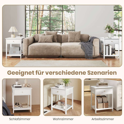 White Nightstand with Drawer & Open Shelf - 48x40x58 cm 2