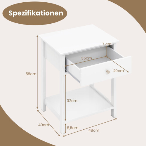 White Nightstand with Drawer & Open Shelf - 48x40x58 cm 1