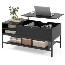 Couchtisch mit Hebemechanismus und verstecktem Stauraum, schwarzes Holz