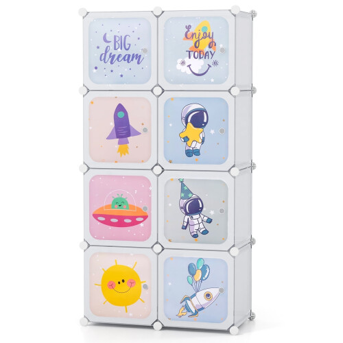 Organizer per guardaroba per bambini, 8 cubi, bianco, regolabile