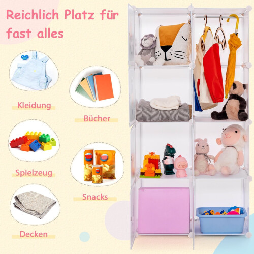 Organizer per guardaroba per bambini, 8 cubi, bianco, regolabile 2