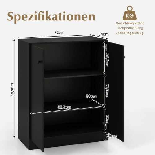 Black Freestanding Sideboard with Adjustable Shelves, 72x34x85.5 cm 1