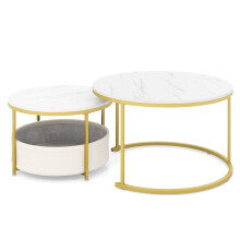 2-teiliges rundes Couchtisch-Set mit Aufbewahrungskorb