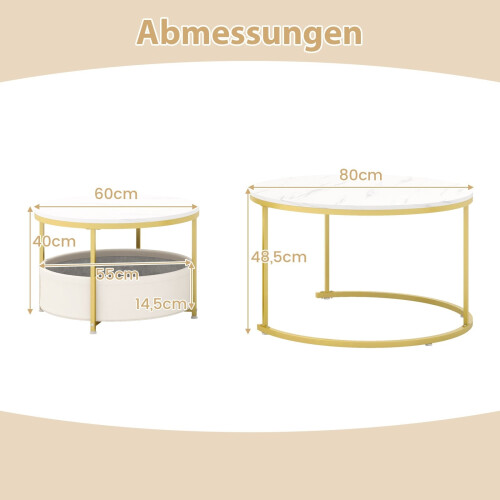 2-teiliges rundes Couchtisch-Set mit Aufbewahrungskorb 1