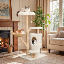 55.91 inch Modern Cat Tree Tower with Basket