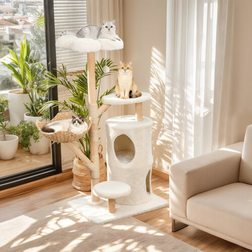 Bingopaw 55.91 inch Modern Cat Tree Tower with Basket 1