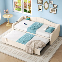 (Single) 3ft Upholstered Velvet Sofa Bed with Charging Station, Pull out Trundle Bed for Living Room Bedroom 90x190cm
