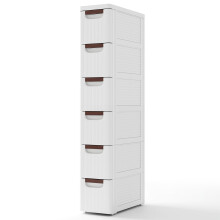 Schmaler Rollcontainer mit 6 Schubladen, weiß, PP-Material