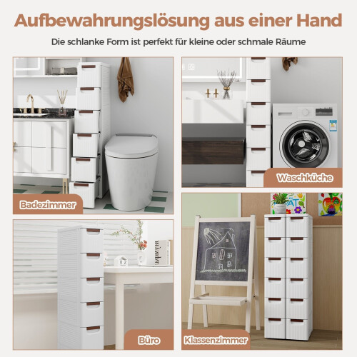 Schmaler Rollcontainer mit 6 Schubladen, weiß, PP-Material 2