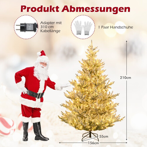 210 cm großer künstlicher Weihnachtsbaum mit Lichtern und Schnee 1