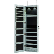 Schmuckschrank mit LED-Beleuchtung, Spiegel, abschließbar, Vintage-Blau