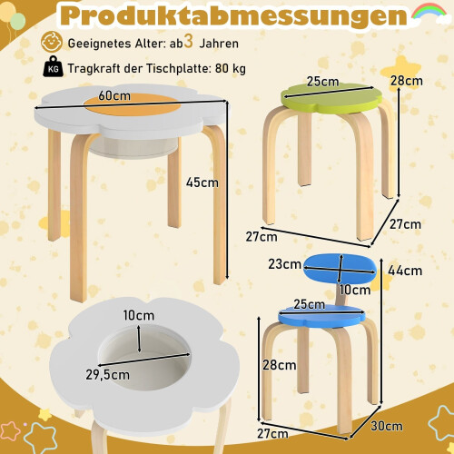 Kindertisch- und Stuhlset mit Stauraum - Blumenform 1