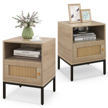 2-teiliges Nachttisch-Set aus Rattan mit Ablage und Schrank