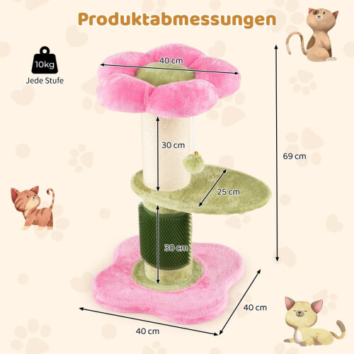Katzenbaum mit Plüschsitz, Sisalstamm, 69 cm, Rosa 1