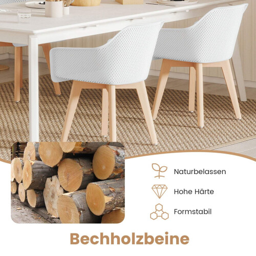 Conjunto de 2 cadeiras de jantar brancas com pés de madeira e encosto ergonômico. 2