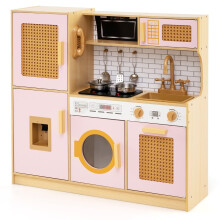 Spielküche aus Holz mit Rattantüren, Licht und Sound, Rosa