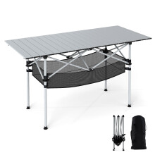 Klappbarer Campingtisch mit aufrollbarer Aluminiumplatte, Silber