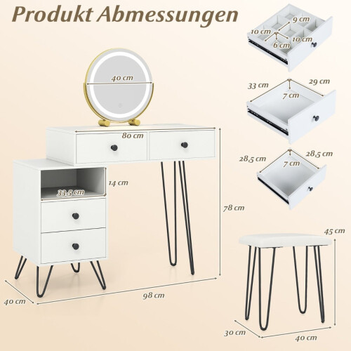 Schminktisch-Set mit drehbarem Spiegel, Beleuchtung und Hocker 1