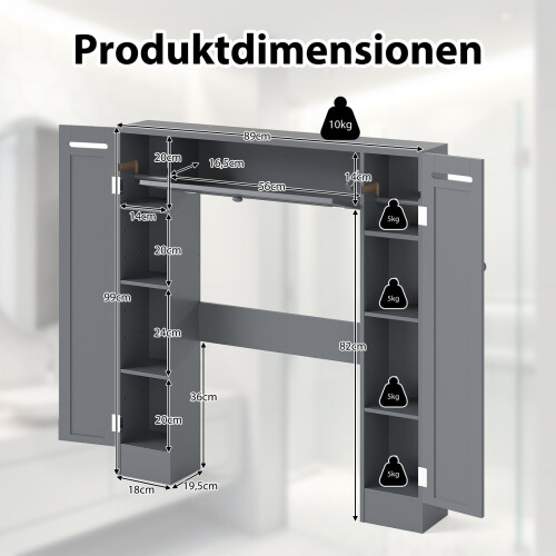 WC-Schrank mit verstellbaren Einlegeböden, Grau 1