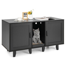 Katzenstreuschrank mit Kratzbrett, 2 Türen, Schwarz