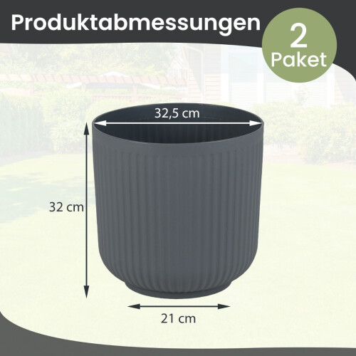 Runde Pflanzgefäße mit Abflusslöchern, 2er-Set, Grau 1