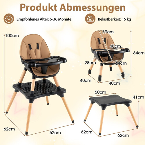 6-in-1-Babyhochstuhl mit Doppeltablett 1