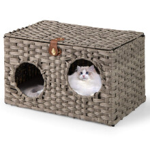 Faltbares Katzenhaus aus PE-Rattan mit herausnehmbarem Kissen