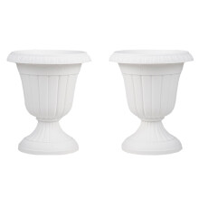 Set mit 2 weißen Urnenpflanzgefäßen mit Abflusslöchern