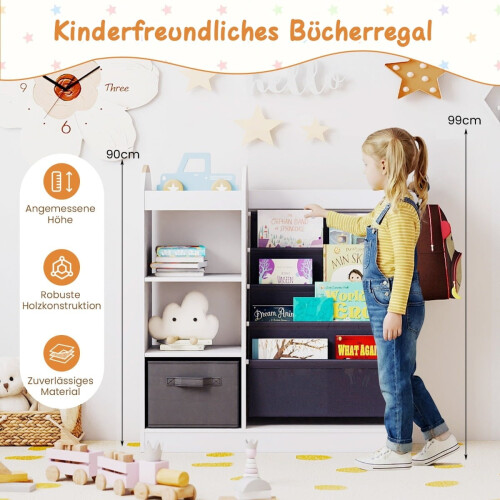 Kinderbücherregal mit Spiegel und Stauraum, Weiß 2