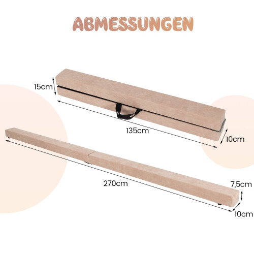 Trave di equilibrio pieghevole da ginnastica da 270 cm per bambini, marrone 1
