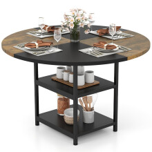 Mesa de comedor redonda con espacio de almacenamiento, 120 cm, estructura de metal