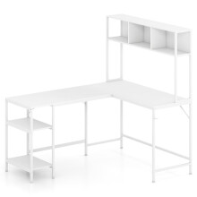 L-förmiger Schreibtisch mit Bücherregal, Weiß - Platzsparendes Design
