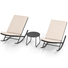3-teiliges Rattan-Gartenmöbelset mit Schaukelstühlen und Tisch