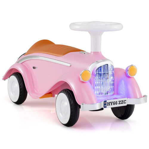 Auto per bambini con clacson, luci a LED, contenitore, rosa
