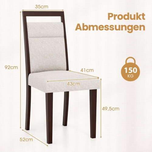 2-Piece Beige Dining Chairs, Padded Seat & Back, Wood Frame 1