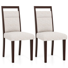 2-teilige beige Esszimmerstühle, gepolsterte Sitzfläche und Rückenlehne, Holzgestell