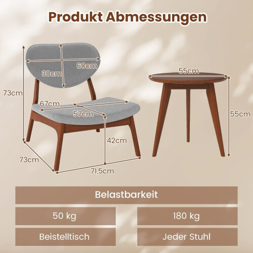 3-teiliges Lounge-Set mit Tisch und 2 Stühlen, Hellgrau 1